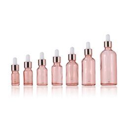 Pink Glass Bottles with Rose Gold Glass Eye Dropper Dispenser Empty Perfume Dropper Packaging Container for Essential Oils