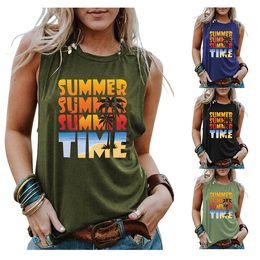 Womens Letter Printed Tank Top Summer T Shirts Women's Tanks & Camis Casual Fitness Short Vest Candy Colours Knitted Off Shoulder Sexy Crop Top Women