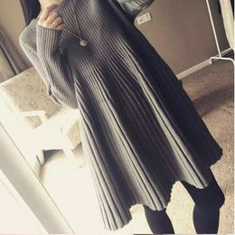 Autumn winter women fashion new L-3XL lady sweater bottoming long-sleeved dress 200 kg Medium length knitted dress female y19 201008