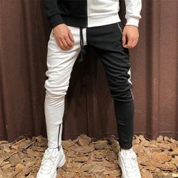 New fashion design stitching two-color trousers men's streetwear men casual men's clothing jogger zipper casual trousers 201125