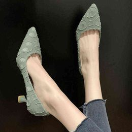 Dress Shoes Spring Autumn Sequined Cloth High Heels Woman Pointed Toe Pumps Green Boat Ladies office Work 7935N 220309