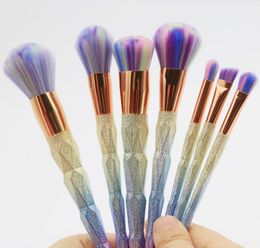 7Pcs Diamond Shape Makeup Brush Set Dazzle Glitter Foundation Powder Brushes Rainbow Eyeshadow Blending Kit 50sets