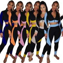 Womens jackets long sleeve tracksuit outfits 2 piece set jogging sport suit sweatshirt tights sport suit tops pants suit klw5152