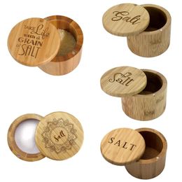 Bamboo Seasonings Box Kitchen Salt Pepper Spice Cellars Storage Container with Swivel Magnetic Lids Kitchen Tools