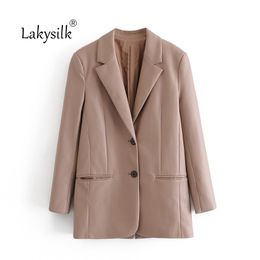 Autumn New Brand Pu Leather Blazers Women Notched Single Breasted Suit Female Loose Solid Coat Jacket 201201