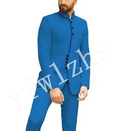 Handsome Mandarin Lapel Groomsmen Single breasted Groom Tuxedos Man's Suits Wedding/Prom/Dinner Best Man Blazer(Jacket+Pants+Tie) K265