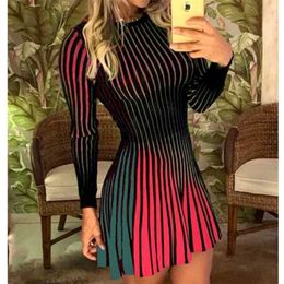 Striped Print Slim Fit Mini Dress 211221