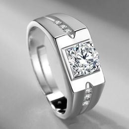 European and American S925 Silver Plating Platinum Ring inlaid with Simulated Moss Stone Men's Fashion Meaningful Jewellery Gifts