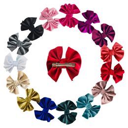 15pcs/lot 4" Velvet Hair Bow Clips For Kids Big Boutique Alligator clips Vintage Accessories For Girls Babys Toddlers LJ201226