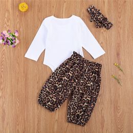 2020 Baby Spring Autumn Clothing Toddler Baby Girl Clothes Sets Long Sleeve Romper Tops Long Pants Leopard Outfits Clothes LJ201223
