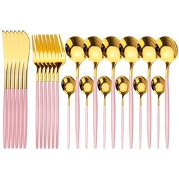 Gold Cutlery Set 24 Piece Tableware Sets Of Dishes Knifes Spoons Forks Set Stainless Steel Cutlery Dinnerware Set Spoon Settings 201118