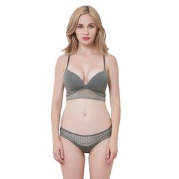 Smooth Soft Thin Cup Wireless Bra With Lace Set Underwear Women Lightly Lined Bra and Panties Set Brassieres Y200708