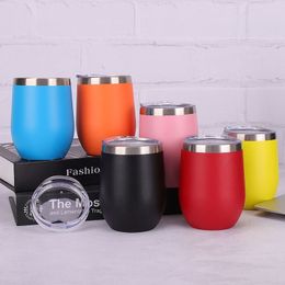 Wholesale 12oz Vacuum Flask Insulated Wine Tumbler With Lids Coffee Mug Rose Gold Beer Cup Thermos Party Christmas Gifts 201204