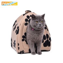 Wholesale Price Cat House and Pet Beds 5 Colours Beige and Red Purple, Khaki, Black with Paw Stripe, White with Paw Stripe 201126