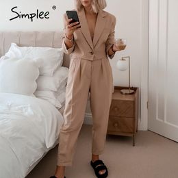Simplee Two-piece blazer women suits Long sleeve double solid casual blazer pants sets Office ladies elegant pant suits 2020 LJ200907
