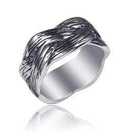 Fashion unique retro jewelry stainless steel weave knitting ring simple antique men's rings snake shaped surrounded rock jewel