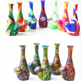 Hookah Vase Shape Silicone Bong Smoking Pipes two parts With metal Bowl oil Rigs for smoke unbreakable printing bongs