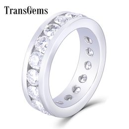 TransGems 18K White Gold 4mm F Colour Moissanite Eternity Band Engagement Ring Dailywear Fine Jewellery For Women Anniversary Gifts Y200620