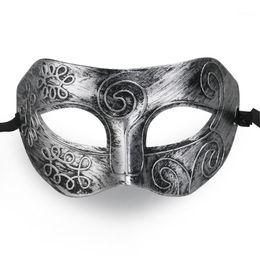 Party Masks Wholesale- MUSEYA Cool Adult Men Greek Roman Fighter Masquerade Face Mask For Fancy Dress Ball / Masked Halloween (Silver)1