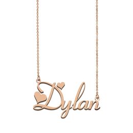 Dylan Custom Name Necklace Personalised Pendant for Women Girls Birthday Gift Best Friends Jewellery 18k Gold Plated Stainless Steel Pendant