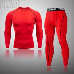 Winter Men's Clothing Two Layer Sweatsuit Long Johns Thermal Underwear 2-Pc/Set Compression Shirt Pants Fiess Workout Set 201106 799