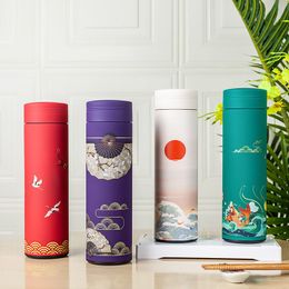 ZOOOBE 450ml Chinese Style 304 Stainless Steel Vacuum Flask Water Bottle with Filter Thermos Coffee Mug Thermocup Best Gift 201105