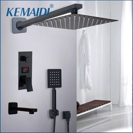 KEMAIDI Bathroom Shower Faucet 3-Functions Black Digital Shower Faucets Set Rainfall Shower Head 2-way Digital Display Mixer Tap LJ201211