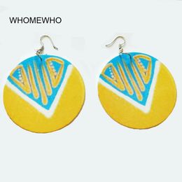 Dangle & Chandelier Wood Africa Yellow Blue Painting Tribal Totem Geometric Triangle Vintage Drop Earrings Wooden African Bohemia Afro Ear J