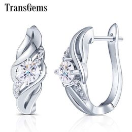 Transgems New Arrival 10K White Gold Center 5mm Round F Colorless Moissanite with Accents Gold Earrings Daily Wear Fine Jewelry Y200620
