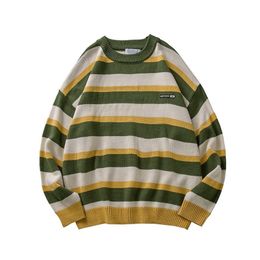 Pullover Striped Sweater Oversized Mens Knitted Men Sweaters Hip Hop Harajuku Korean Casual Black Sweater Men Clothing 201221