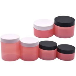 Skincare Cream Bottle Empty Clear Red PET Plastic Hair Wax Pots Plastic Lid Cosmetic Packaging Refillable Containers 250ml 200ml 150ml 100ml