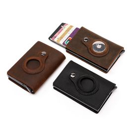Wallets Genuine Leather For Apple Airtag Case Multi-card Men Wallet Holder Vintage Purses With Money Clips