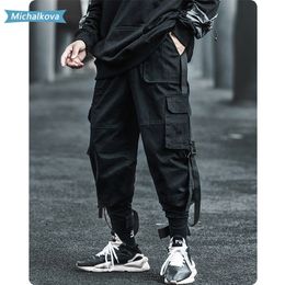 Big Pockets Men Cargo Pants Harajuku Streetwear Loose Sweatpants Hip Hop Casual Joggers Men Trousers Ribbon military michalkova LJ201104