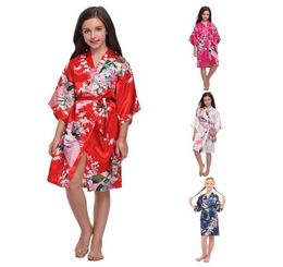 Kids Pajamas Silk Robe Ladies Satin Pajama Lingerie Sleepwear Kimono Bath Gown Pajamas Peacock Printing Nightgown BY1630