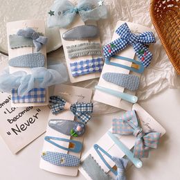 4 Pcs New Beautiful Blue Series Combination Hairpins Headwear Sweet Girl Children Cute Simple Fabric Hair Accessories