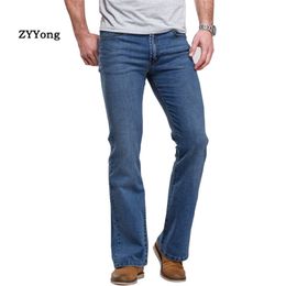 Mens Boot Cut Jeans Pants Slightly Flared Slim Blue Black Designer Classic Clothing Leisure Comfortable Stretch Denim Trousers 201116