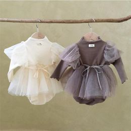 Baby Girl Bodysuit born Princess Dress For 1st Birthday Party Wedding Infant Clothes Cotton Baptism 220211