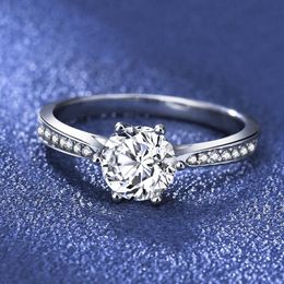 Cluster Rings 1.0 Moissanite Diamond Solitaire Ring In White Gold With Side Diamonds 925 Sterling Silver Crown Design Wedding