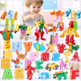 26 English letters Transforms Alphabet Dinosaur Robot Animals Creative Educational Building Block Toys for kids gift Brinquedos LJ200928
