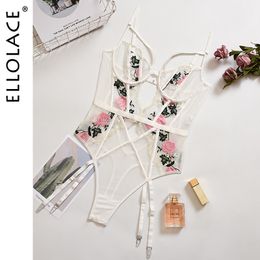 Ellolace Sexy Bodysuit Women Floral Body Embroidery Backless Push Up Bodys Sexy Overalls Female Romper 2020 Hollow Out Bodysuits T200702