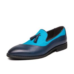 Men's Flats Tassel British Men Oxford Leather Shoes Blue Black Pointy Elegant Wedding Party Dress Loafer Fashion Formal