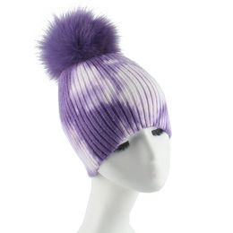 Tie Dye Print Beanie Winter Real Fur Pompom Hats For Women Fashion Brand Hip Hop Caps Wool Knitted Bonnets Skullies LJ201020