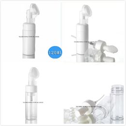 120ML transparent/white plastic PET bottle with silicon rubber brush for facial foam/massage/MOUSSE/cleanser skin care packing