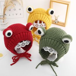 Newborn 6-24 Months Baby Bomber Hats kid beanies Cartoon frog Handmade Beanie knit Child hats warm kids girls Earflap caps