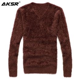 AKSR Men's Winter Sweater Warm Wool Knitted Pullover Sweater Jumper Men V Neck Mohair Cashmere Sweaters Sueter Hombre Pull Homme 201120