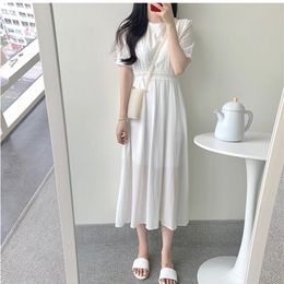 Plus size Lace New Summer Dress Girls Boho Party Solid Female Vintage Dress white Short Sleeve Women Dresses Long Robe Vestido LJ200818