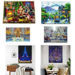 LED Light Full Round Drill 5D DIY Diamond Painting with Light Landscape Picture Of Rhinestone Bright Lights 30x40cm/40x50cm 201112