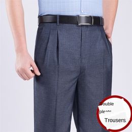 ICPANS Double Pleated Suit Pants Men Straight Loose Office Formal Dress Trouser for Man Black Grey High Waist Big Size 40 42 44 201106