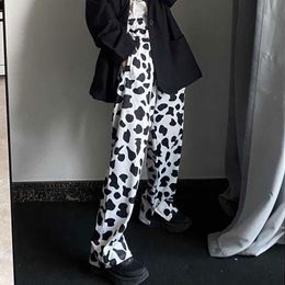 HOUZHOU Cow Print Summer Korean Style Wide Leg for Fashion Women Vintage Joker Palazzo Pants 201102