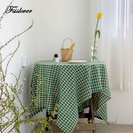 FSISLOVER Korea ins Plaid Tablecloth Picnic Cloth Decorative Table Cover DIY Curtain Background Cloth Retro Green mantel redondo LJ201223